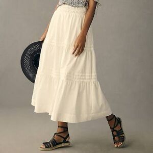 Anthropologie Somerset White Cotton Maxi Midi Skirt